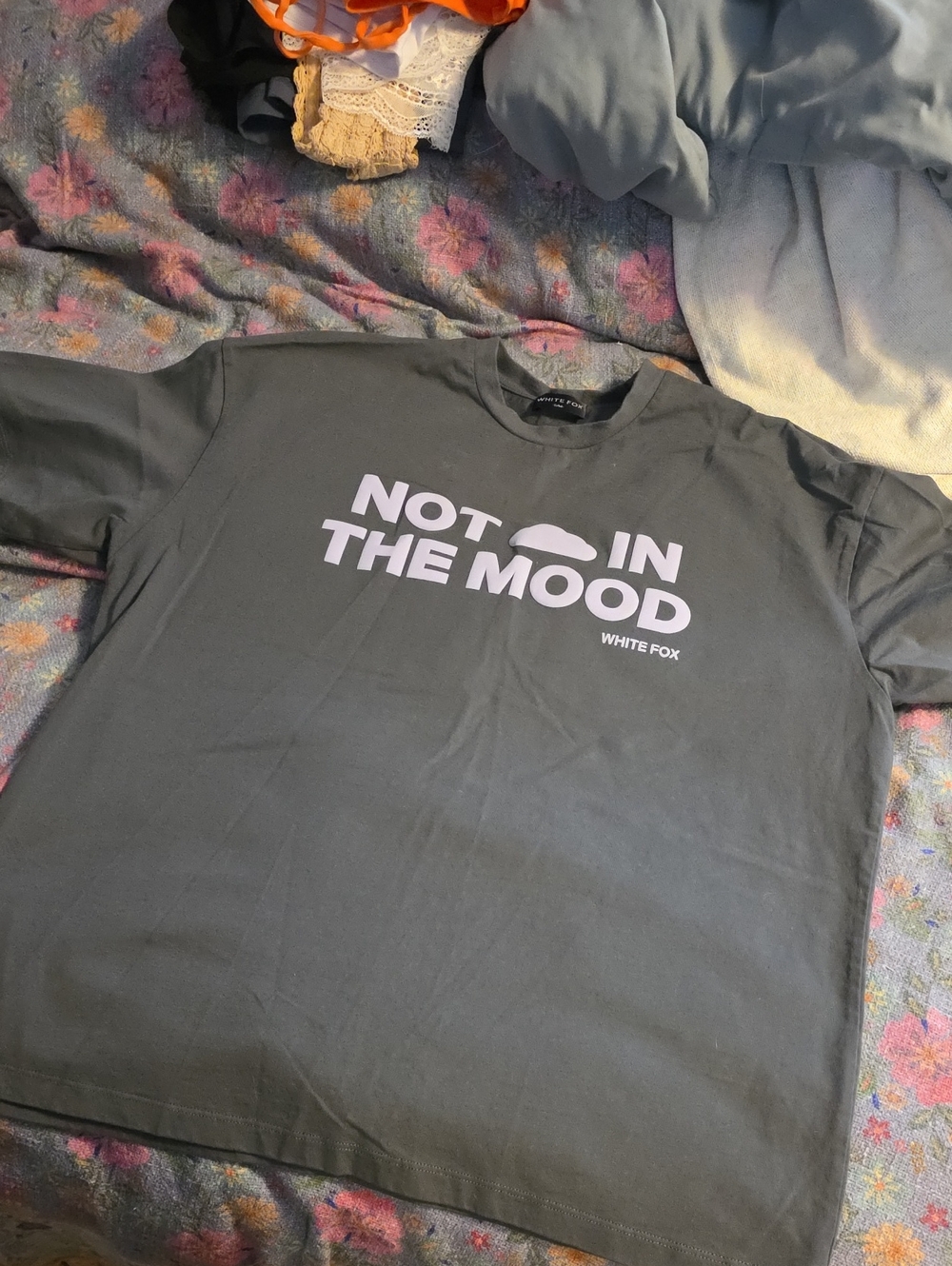 White Fox Boutique "Not In The Mood" Short Sleeve Tee - Gray with White Print